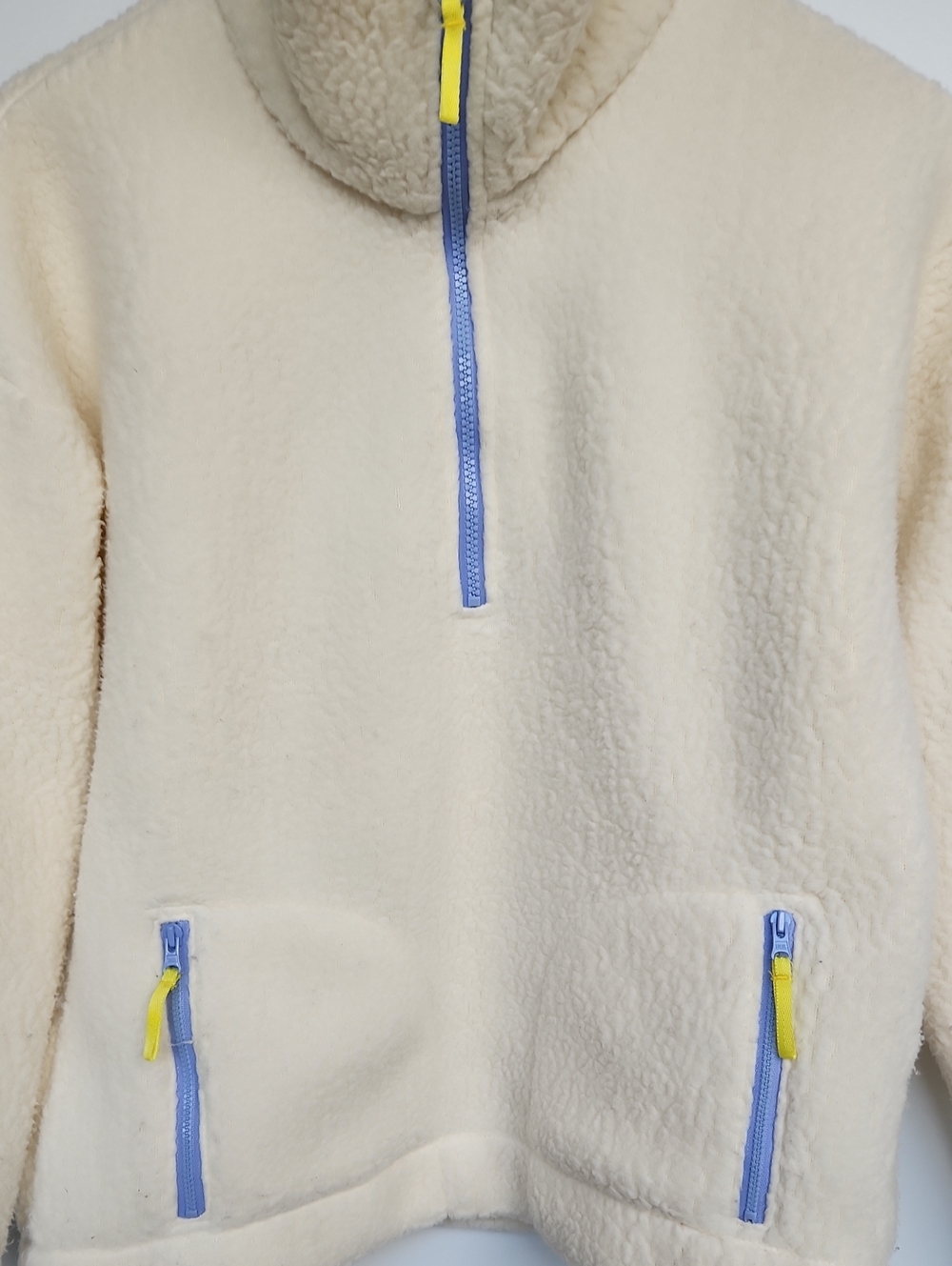 Kids Cream Fleece Pullover Jacket with Blue Trim